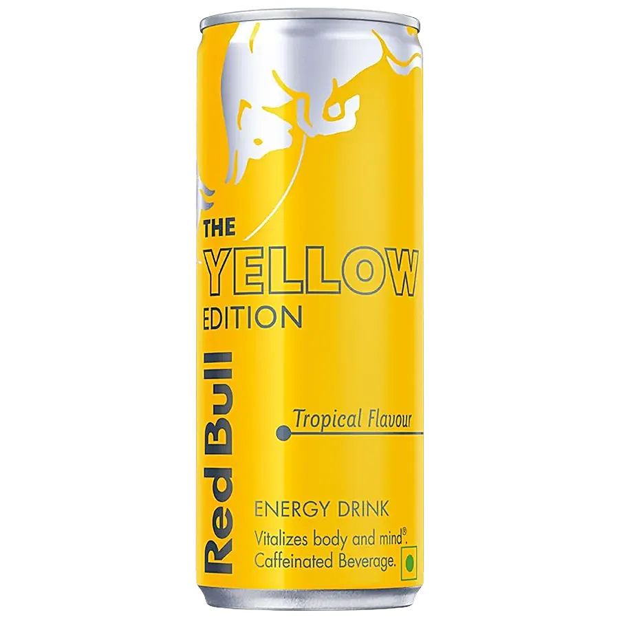Yellow Red Bull can
